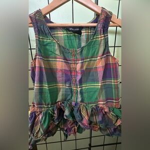 🌟Ralph Lauren Kids🌟 Plaid Sleeveless Top - Ruffle Green and Purple Size 8